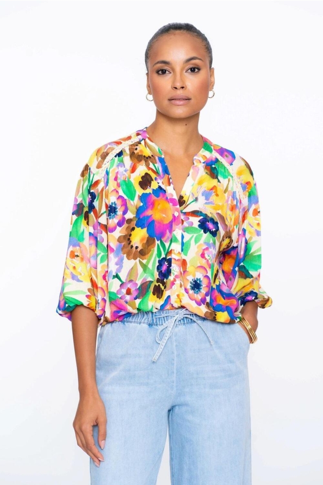 BLOUSE MET BLOEMEN 53229 20 OFF WHITE/YELLOW
